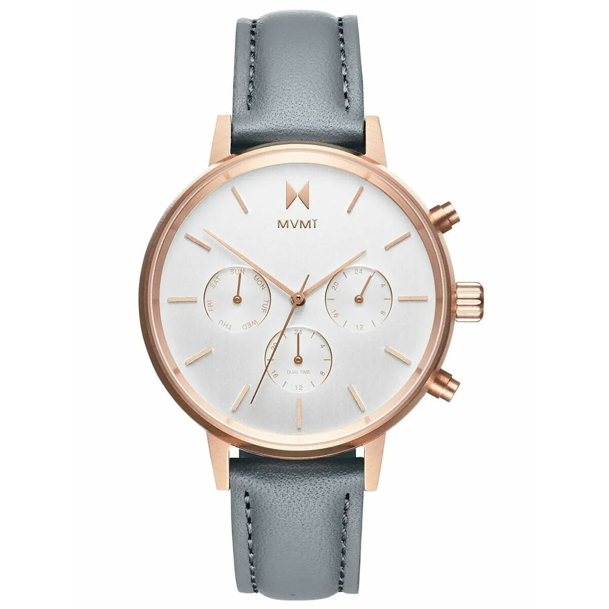 Montre femme MVMT chronographe bracelet gris et boîtier or rose
