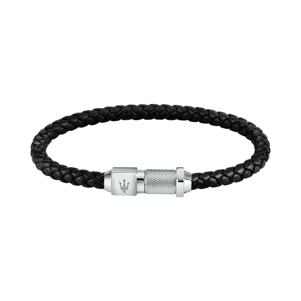 Bracelet Maserati en Cuir Noir avec Fermoir en Acier Inoxydable