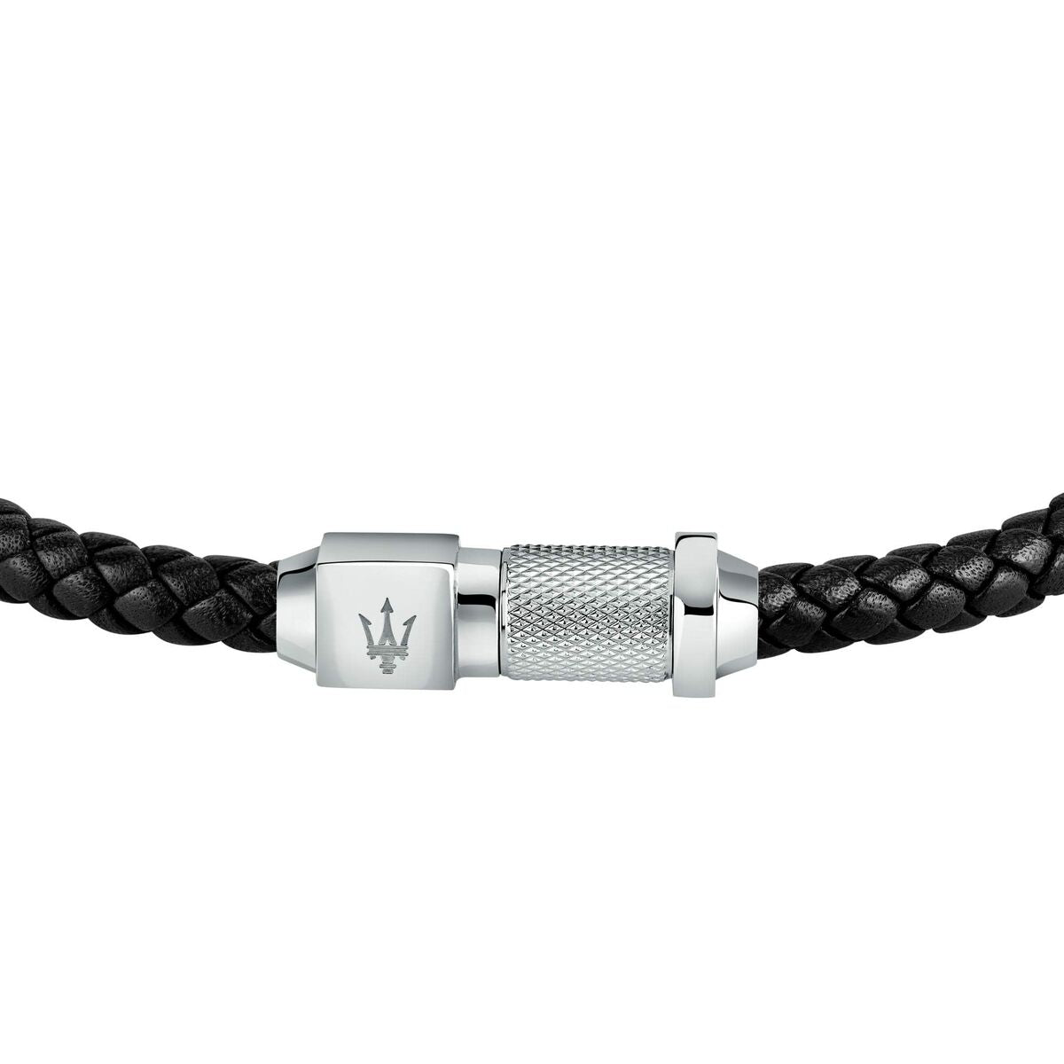 Bracelet Maserati en Cuir Noir avec Fermoir en Acier Inoxydable