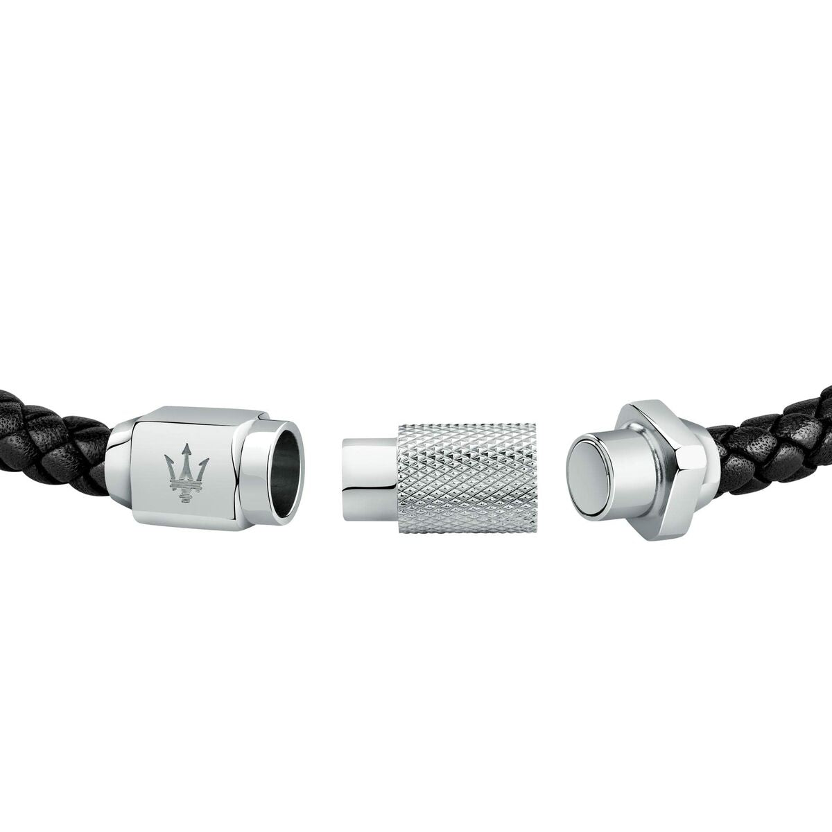 Bracelet Maserati en Cuir Noir avec Fermoir en Acier Inoxydable