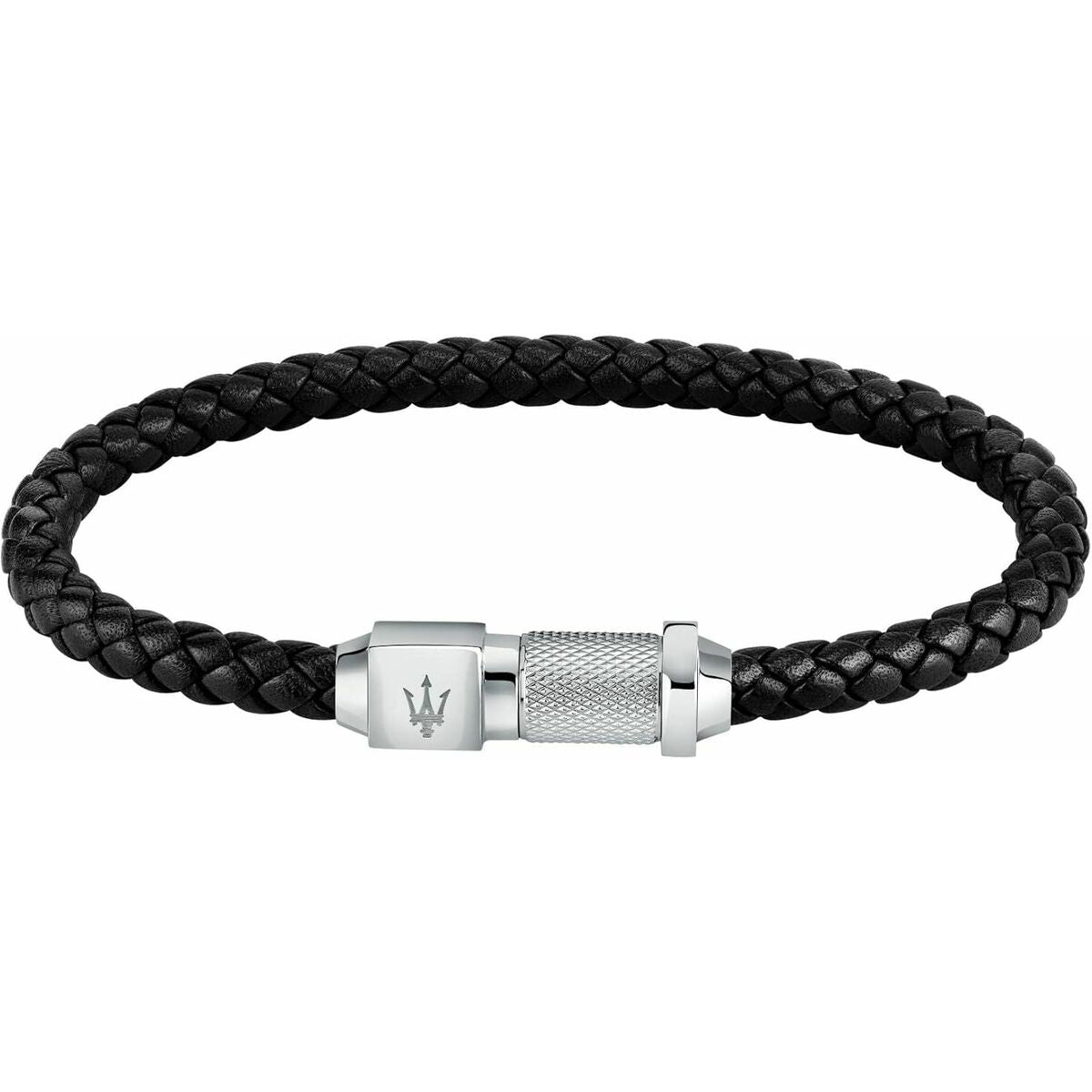 Bracelet Maserati en Cuir Noir avec Fermoir en Acier Inoxydable