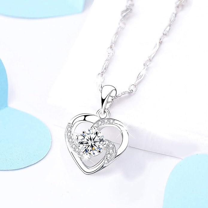 Collier et boucles d’oreilles estampillés en argent sterling 925, chaîne longue, style romantique doux, forme de cœur d’amour, pour femme, dame, épouse.