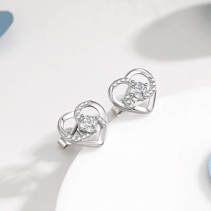 Collier et boucles d’oreilles estampillés en argent sterling 925, chaîne longue, style romantique doux, forme de cœur d’amour, pour femme, dame, épouse.