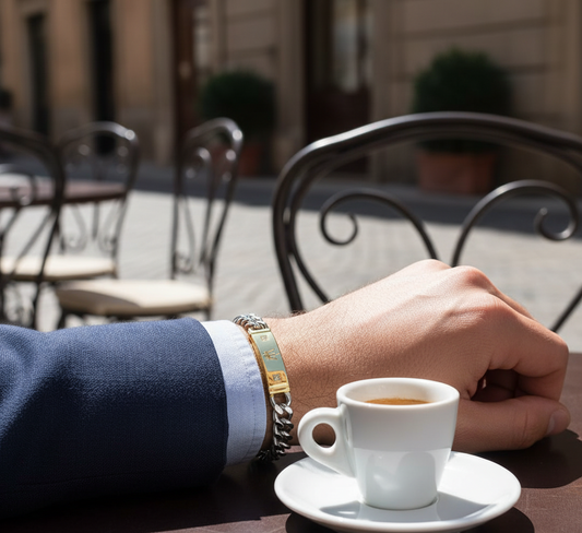 Bracelet Maserati pour homme en acier bicolore – Plaque centrale dorée