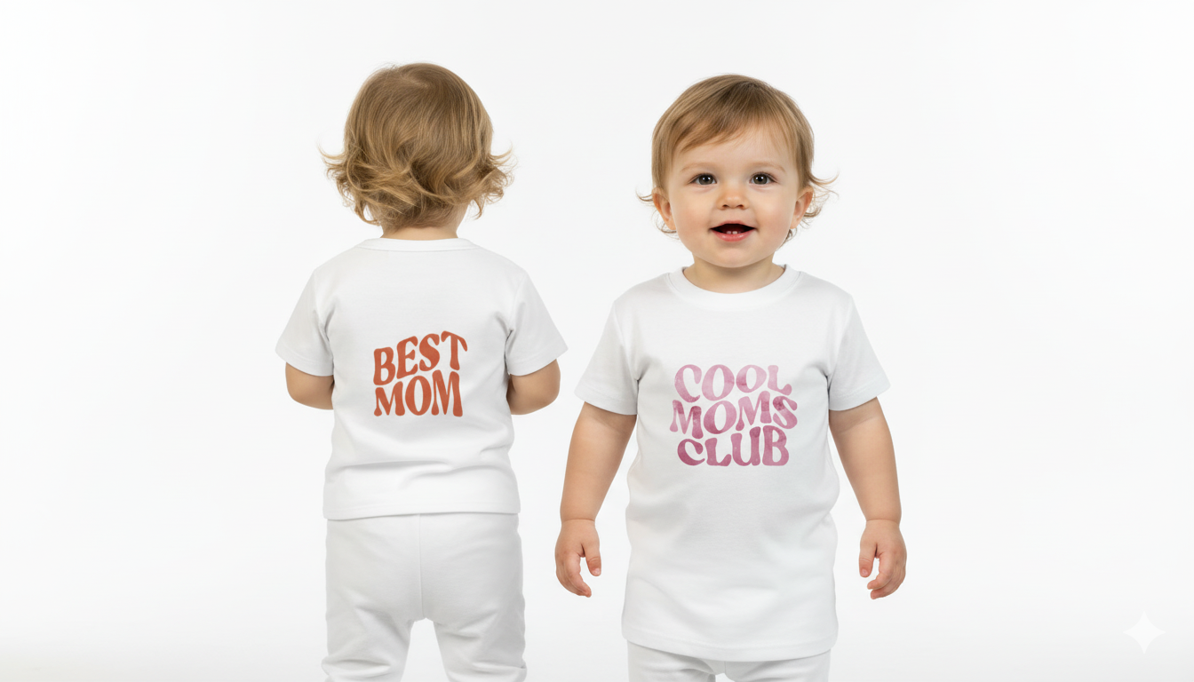 T-shirt bébé "Cool Moms Club" – Imprimée devant et derrière, 100% coton doux