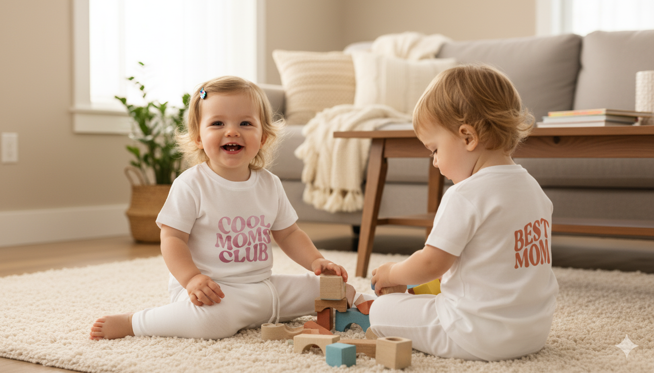T-shirt bébé "Cool Moms Club" – Imprimée devant et derrière, 100% coton doux