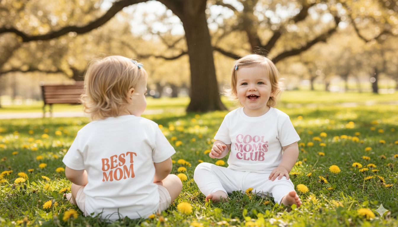 T-shirt bébé "Cool Moms Club" – Imprimée devant et derrière, 100% coton doux