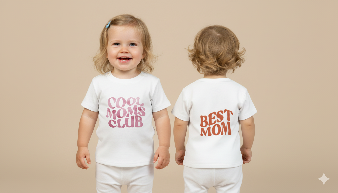 T-shirt bébé "Cool Moms Club" – Imprimée devant et derrière, 100% coton doux