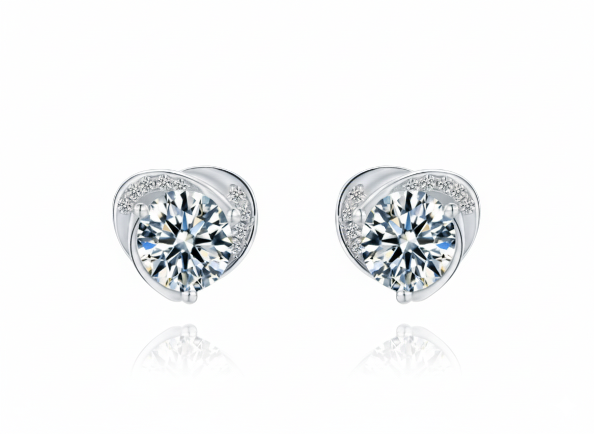 Boucles d’oreilles cœur en Moissanite D Color et argent 925