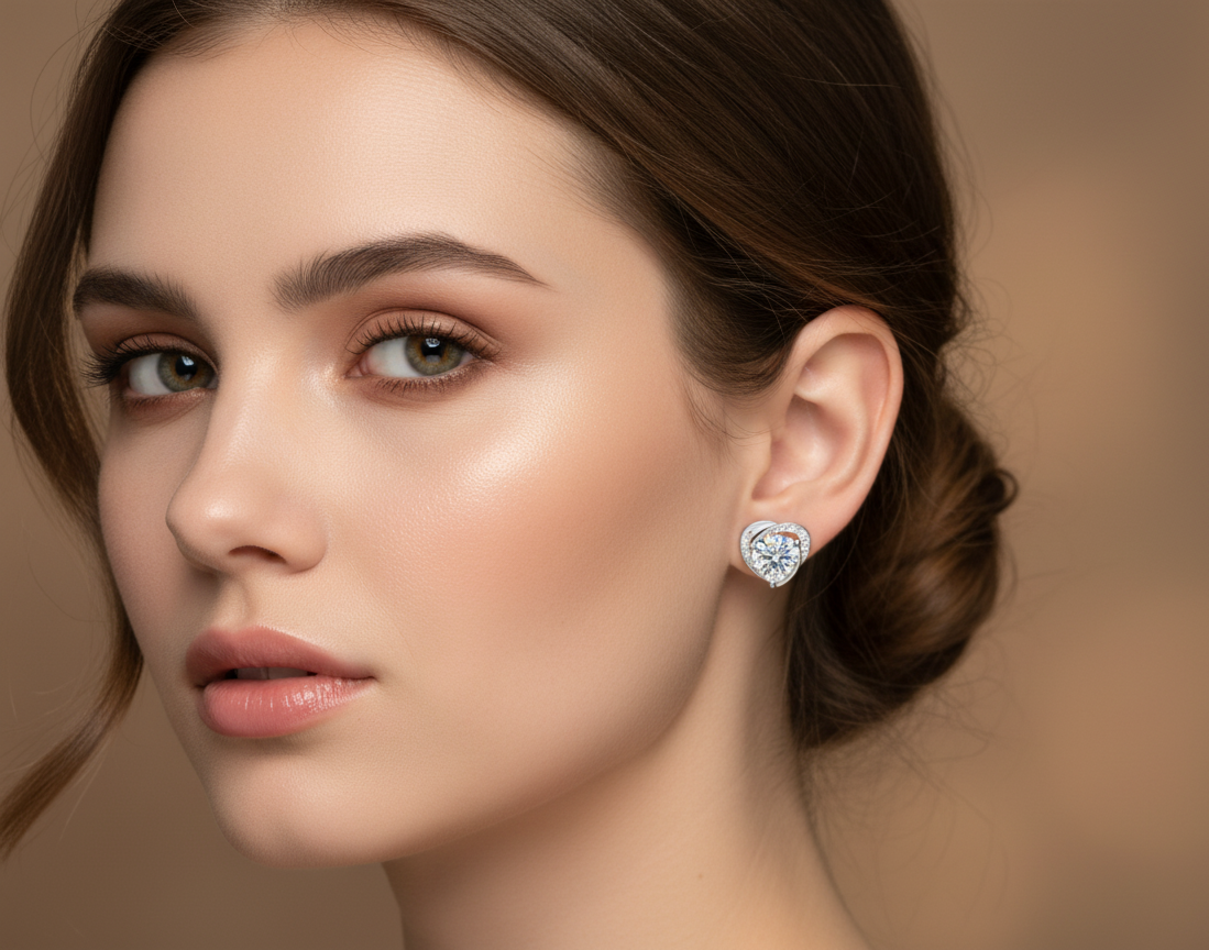 Boucles d’oreilles cœur en Moissanite D Color et argent 925