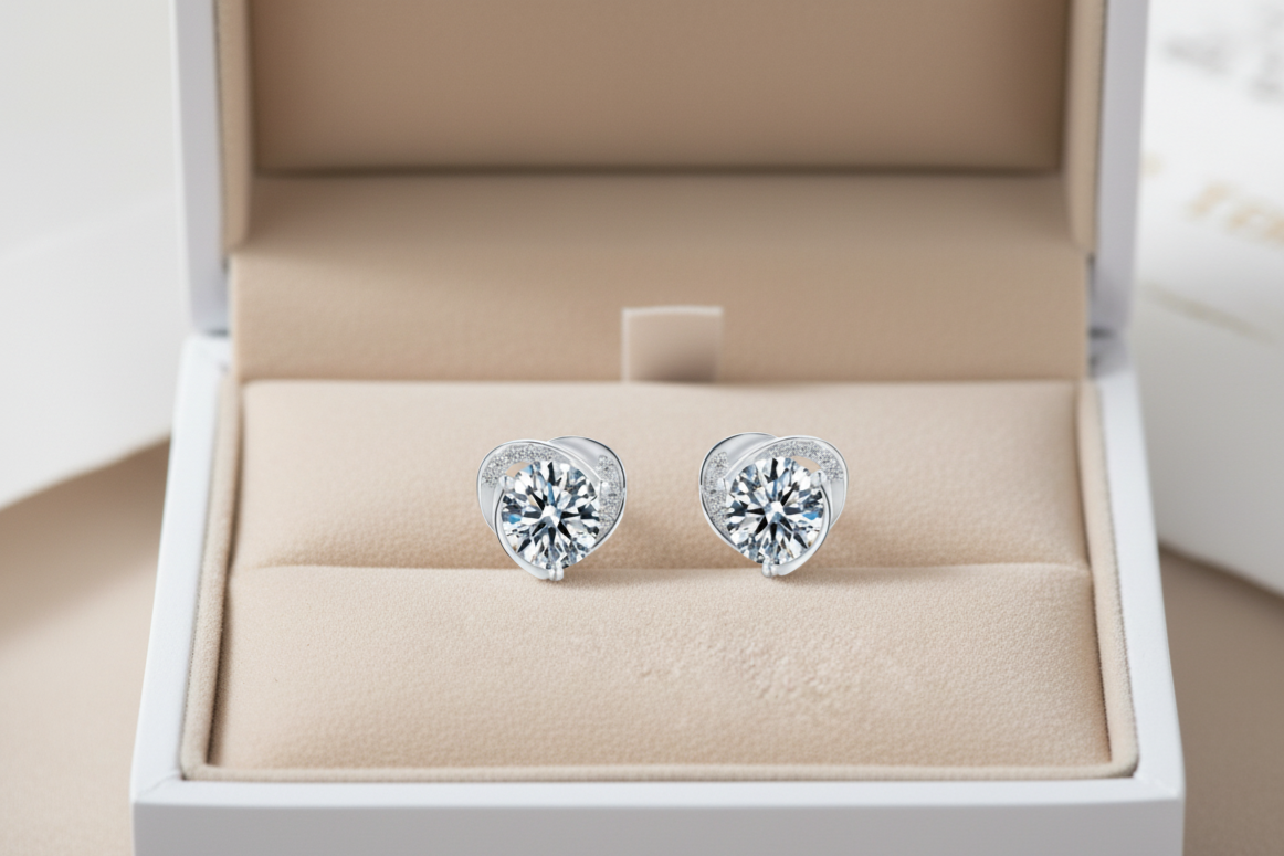 Boucles d’oreilles cœur en Moissanite D Color et argent 925