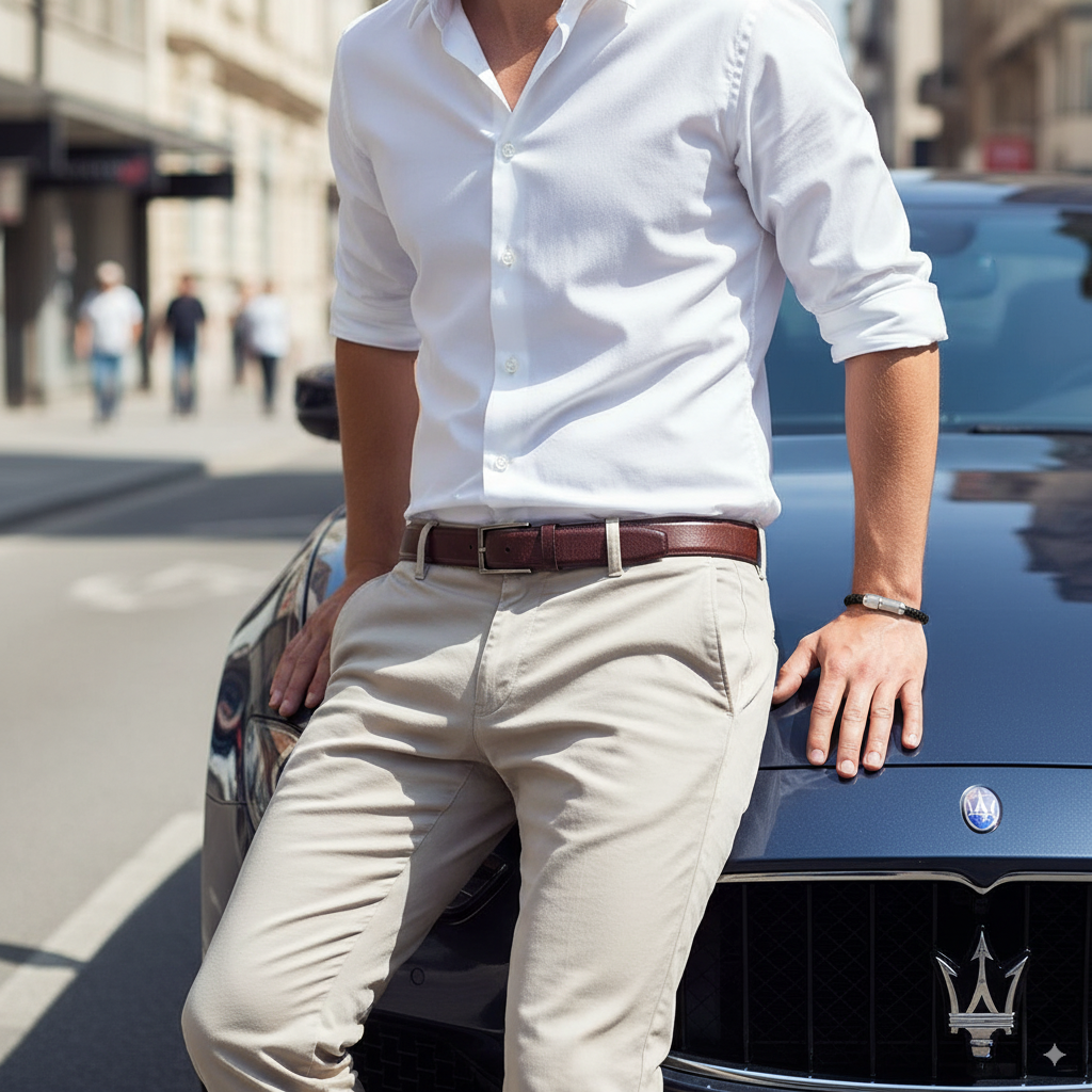 Bracelet Maserati en Cuir Noir avec Fermoir en Acier Inoxydable