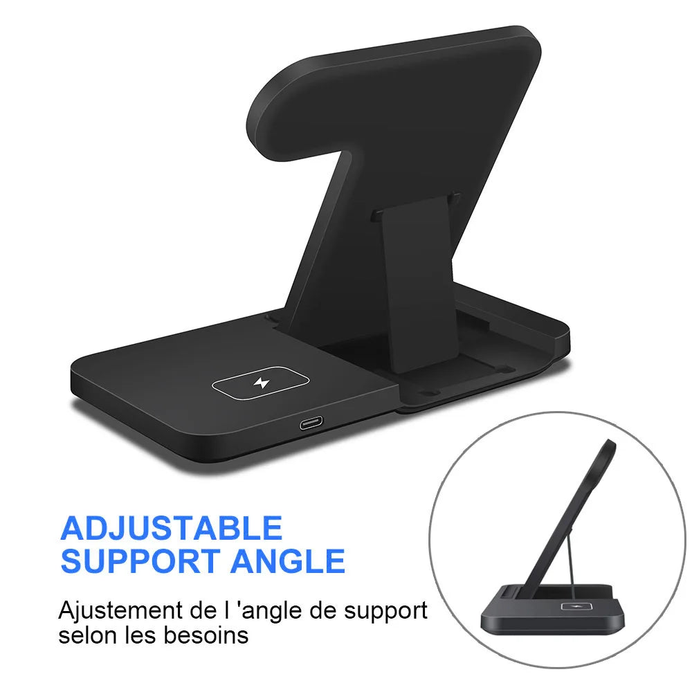 Chargeur Sans Fil 3 en 1 – 15W pour iPhone, Apple Watch et AirPods – Support Rapide et Pliable