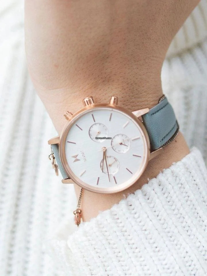Montre femme MVMT chronographe bracelet gris et boîtier or rose