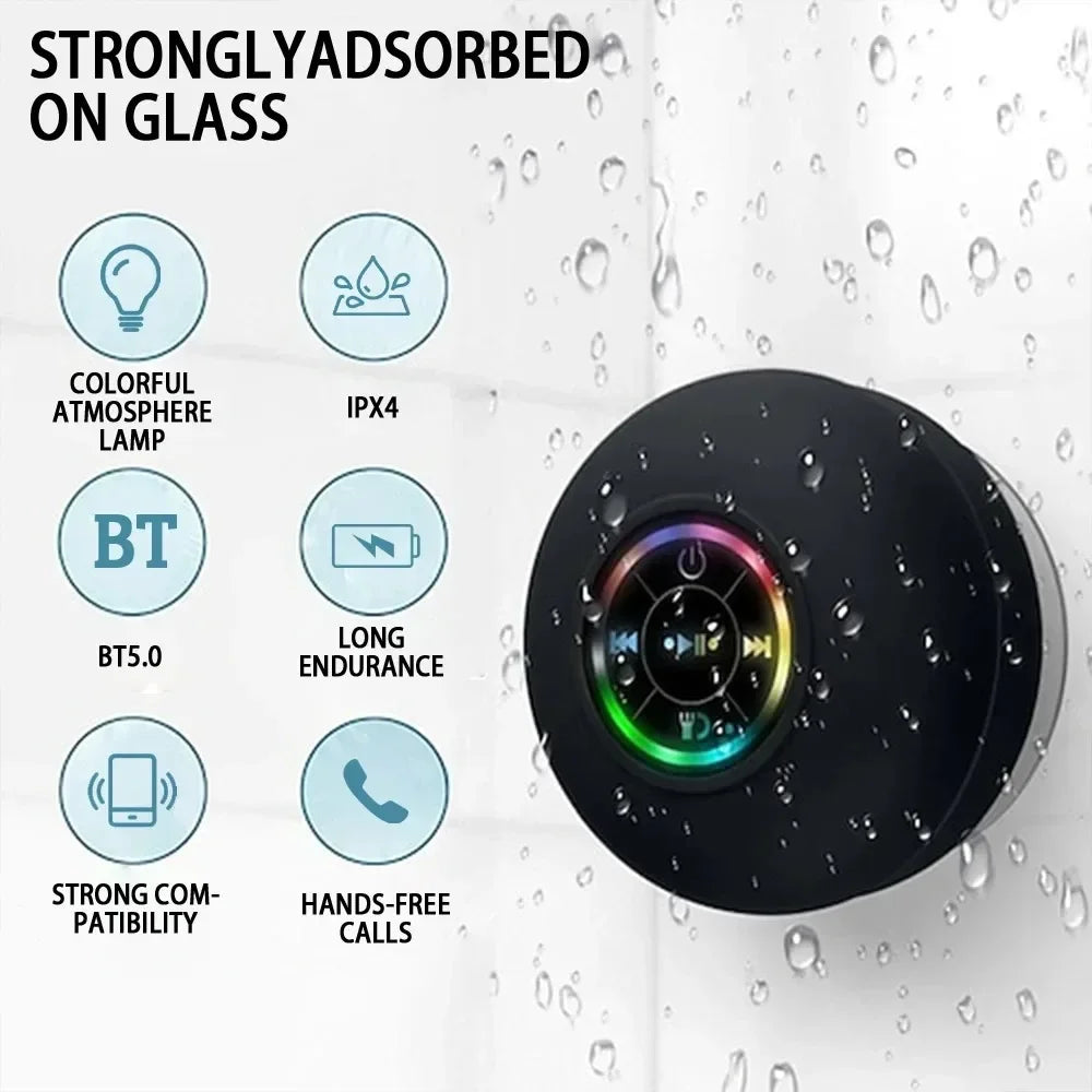 Lumières LED étanches IPX4, audio Bluetooth portable, extérieur, grande ventouse, haut-parleur mural, absorption possible