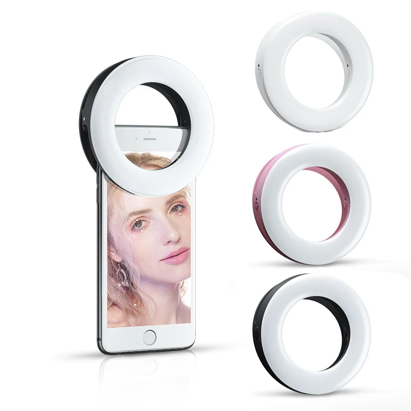 Anneau Lumineux LED Rechargeable pour Selfies – Lampe Clip Portable pour Téléphones Mobiles et Photos