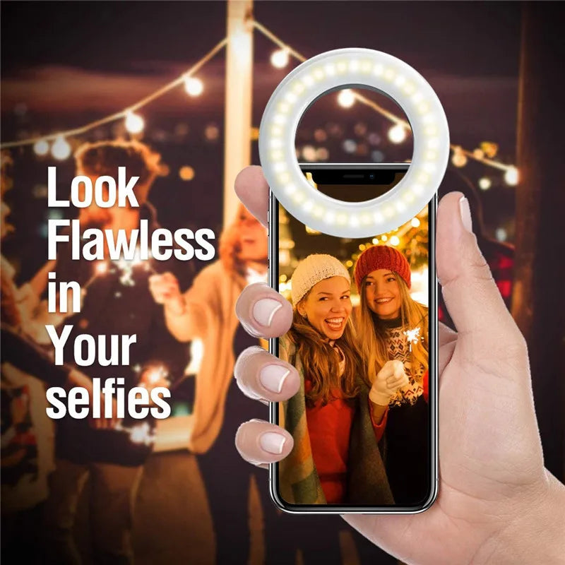 Anneau Lumineux LED Rechargeable pour Selfies – Lampe Clip Portable pour Téléphones Mobiles et Photos