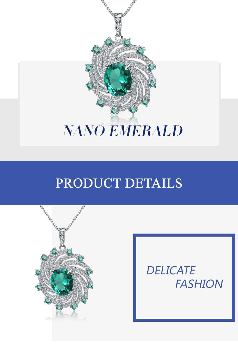 Pendentif en Argent 925 avec Émeraude Nano et Zircons Blancs