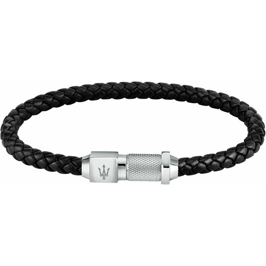 Bracelet Maserati en Cuir Noir avec Fermoir en Acier Inoxydable