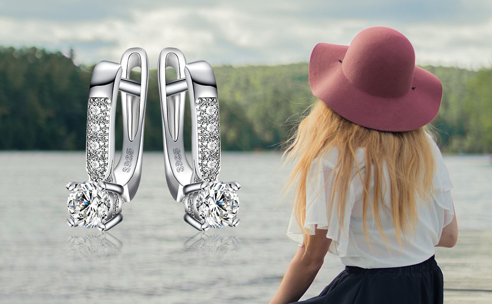 Créoles Boucles d'oreilles Zircon Cubique Sterling Argent 925 Pour Femme