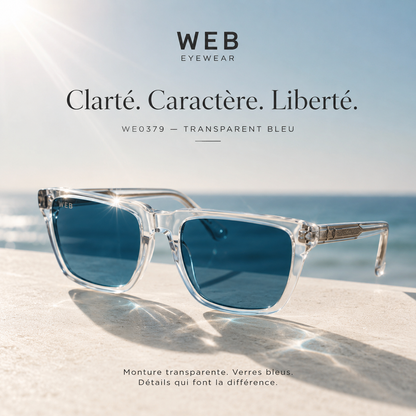 Web Eyewear — Lunettes de Soleil Homme à Monture Transparente et Verres Bleus