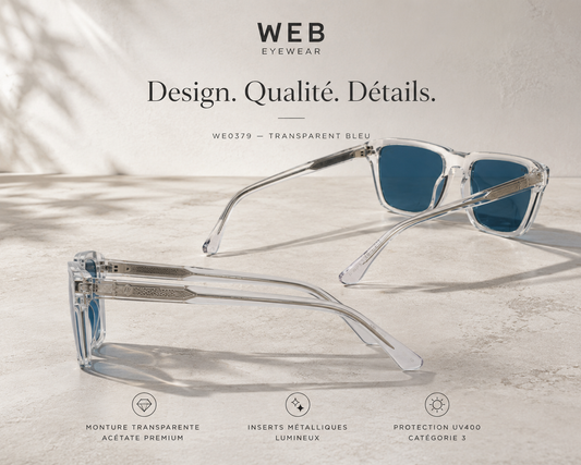 Web Eyewear — Lunettes de Soleil Homme à Monture Transparente et Verres Bleus