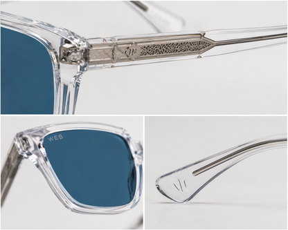 Web Eyewear — Lunettes de Soleil Homme à Monture Transparente et Verres Bleus