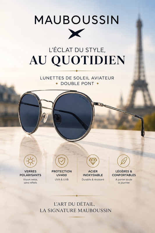 Lunettes de soleil femme Mauboussin — Aviateur argenté, verres bleus polarisés