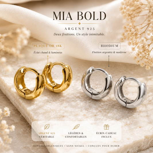 Créoles Mia Bold en Argent 925 Plaqué Or 18k – Boucles d’oreilles Femme