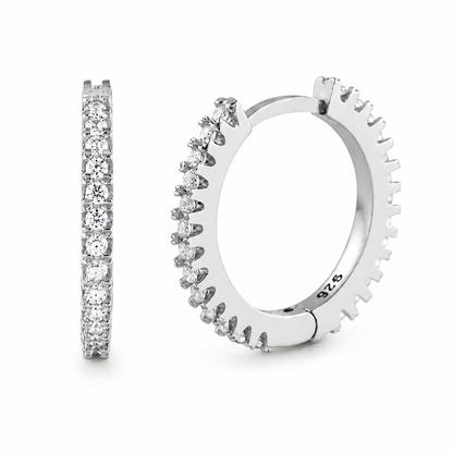 Boucles d'Oreilles Créoles Femme — Argent 925 Rhodié, Zircons Blancs 15 mm