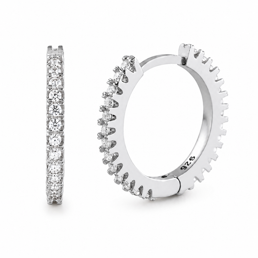 Boucles d'Oreilles Créoles Femme — Argent 925 Rhodié, Zircons Blancs 15 mm