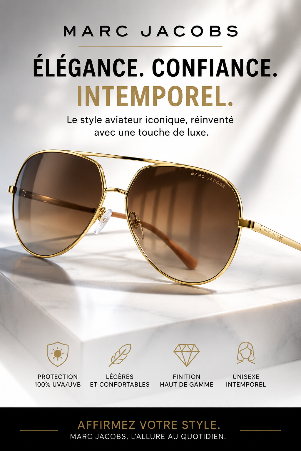 Marc Jacobs  — Lunettes de Soleil Aviateur à Monture Dorée