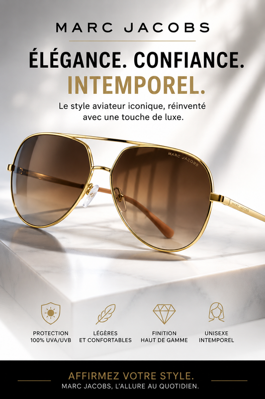 Marc Jacobs  — Lunettes de Soleil Aviateur à Monture Dorée