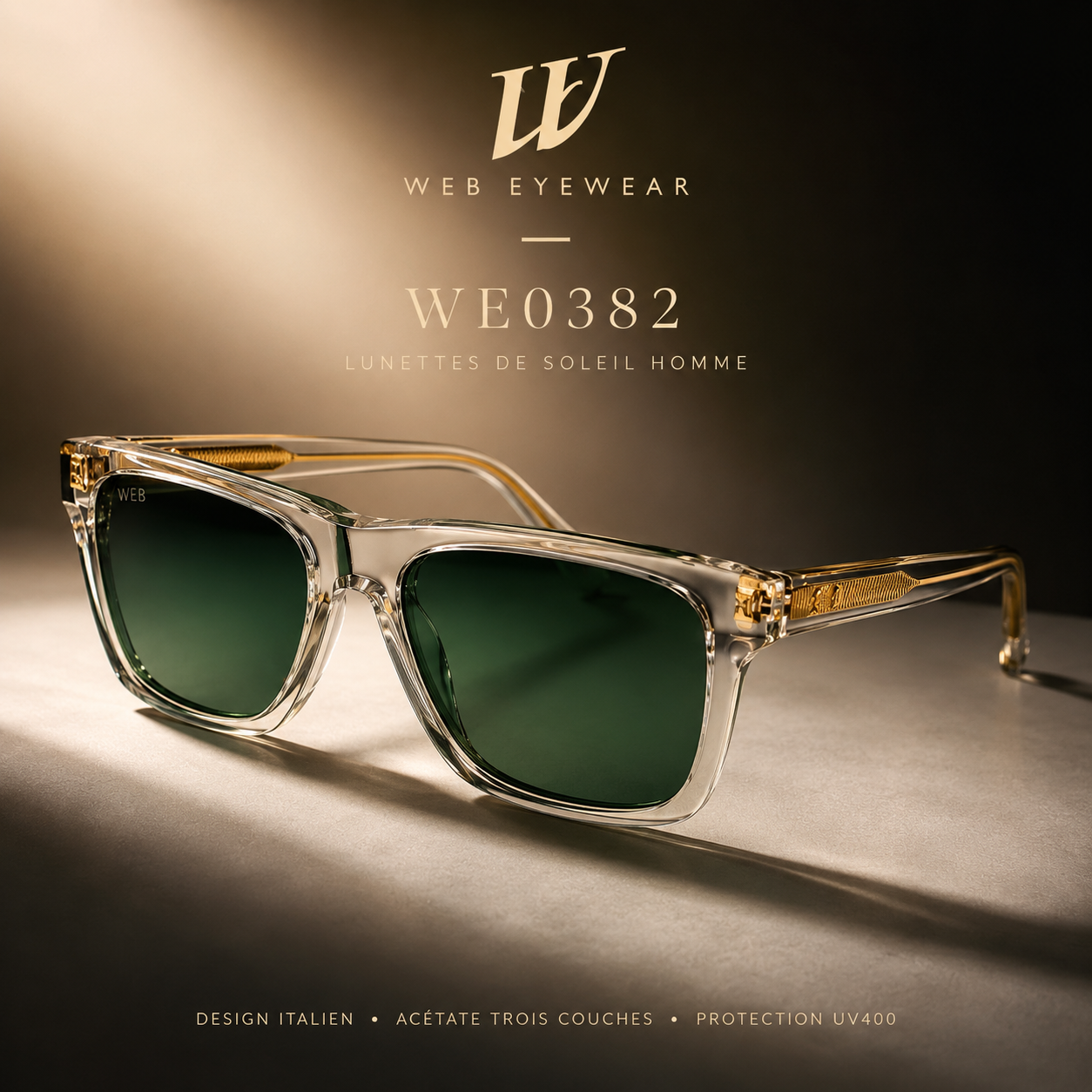 Web Eyewear WE0382 — Lunettes de Soleil Homme Carrées en Acétate Italien