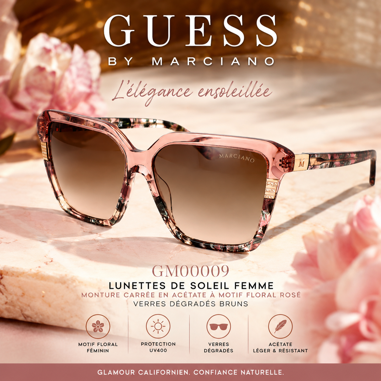 Guess by Marciano GM00009 — Lunettes de Soleil Femme Carrées à Motif Floral