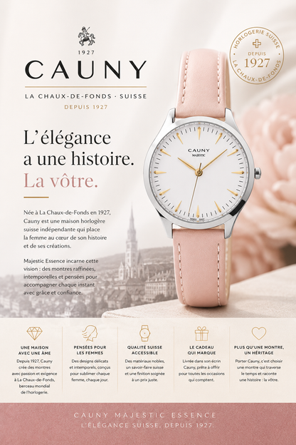 Cauny — Montre Femme Majestic Essence en Acier et Cuir Rose