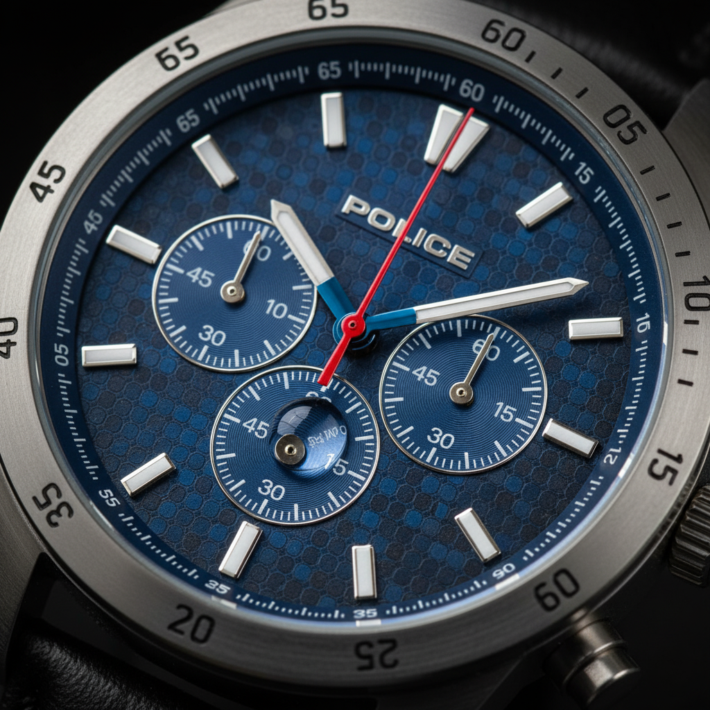 Police Malawi — Montre Chronographe Homme IP Gunmetal & Cuir Noir