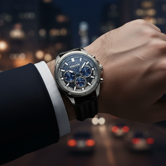 Police Malawi — Montre Chronographe Homme IP Gunmetal & Cuir Noir