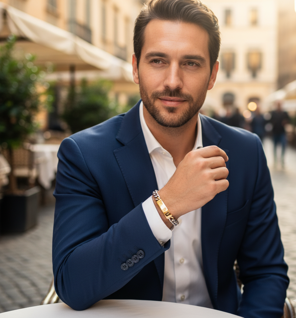 Bracelet Maserati pour homme en acier bicolore – Plaque centrale dorée