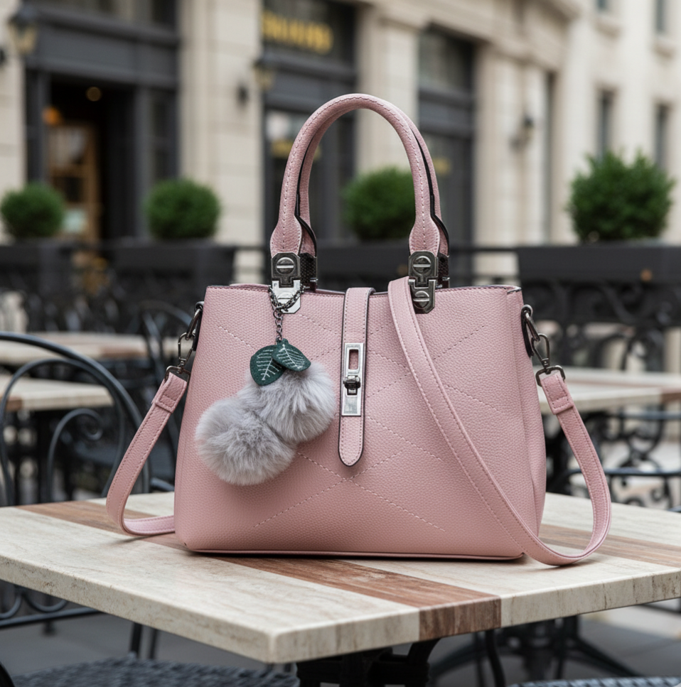 Sac à main femme structuré avec bandoulière réglable – Rose