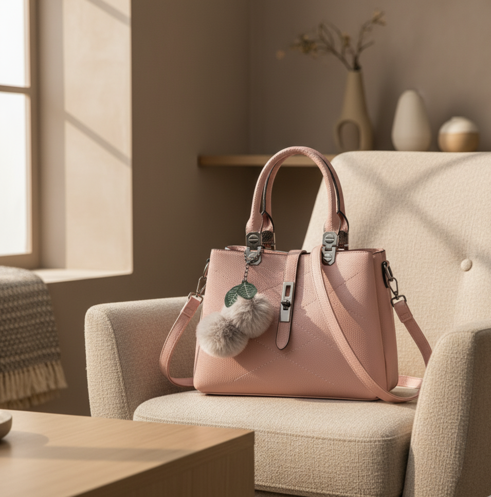 Sac à main femme structuré avec bandoulière réglable – Rose