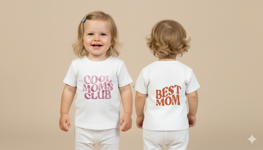 T-shirt bébé "Cool Moms Club" – Imprimée devant et derrière, 100% coton doux