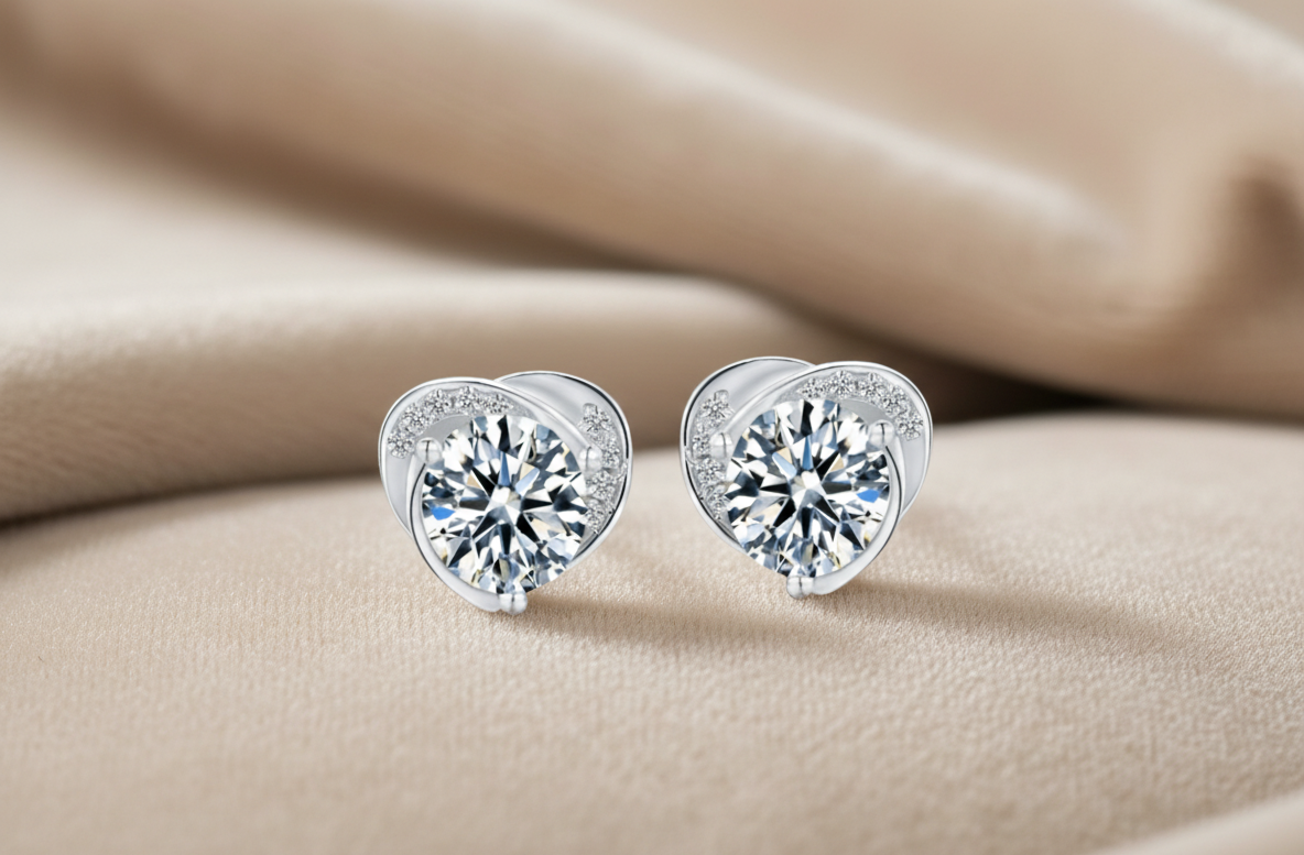 Boucles d’oreilles cœur en Moissanite D Color et argent 925
