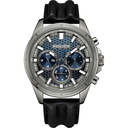 Police Malawi — Montre Chronographe Homme IP Gunmetal & Cuir Noir