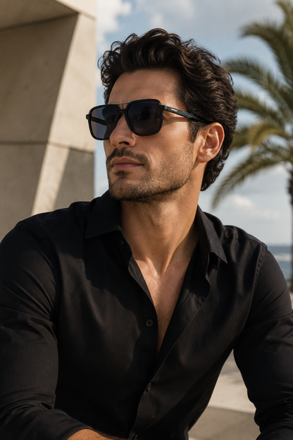 Trussardi — Lunettes de Soleil Aviateur Noires pour Homme