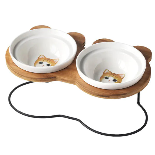 Support surélevé pour gamelle et abreuvoir de chats.