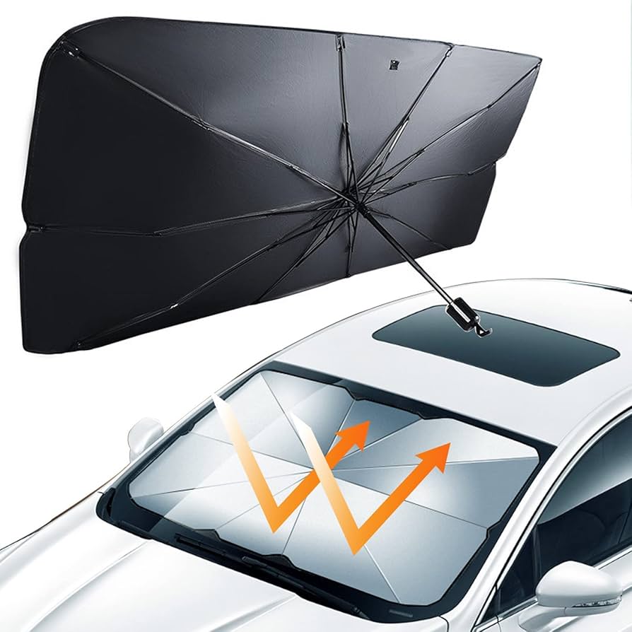 Pare-soleil voiture pliable type parapluie – Protection thermique et anti-UV pour pare-brise (2025)